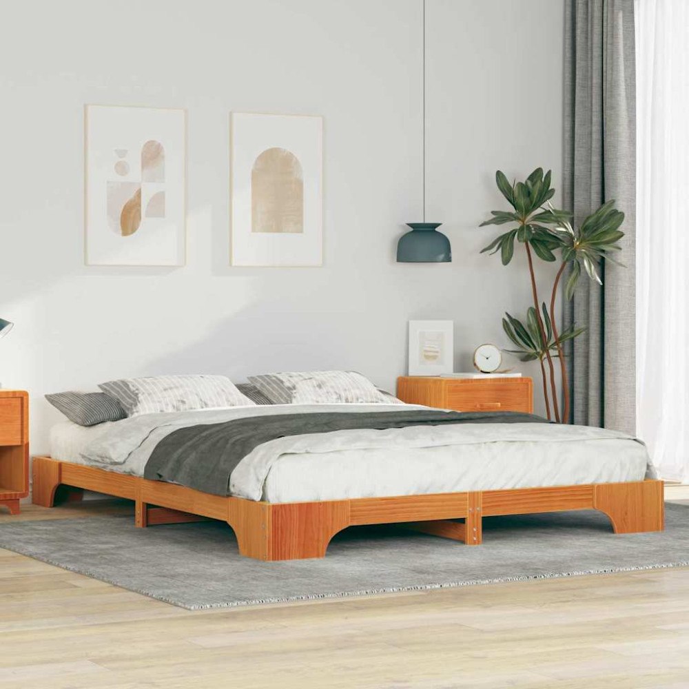 vidaXL Sängram Brun 160 x 220 cm Massiv furu