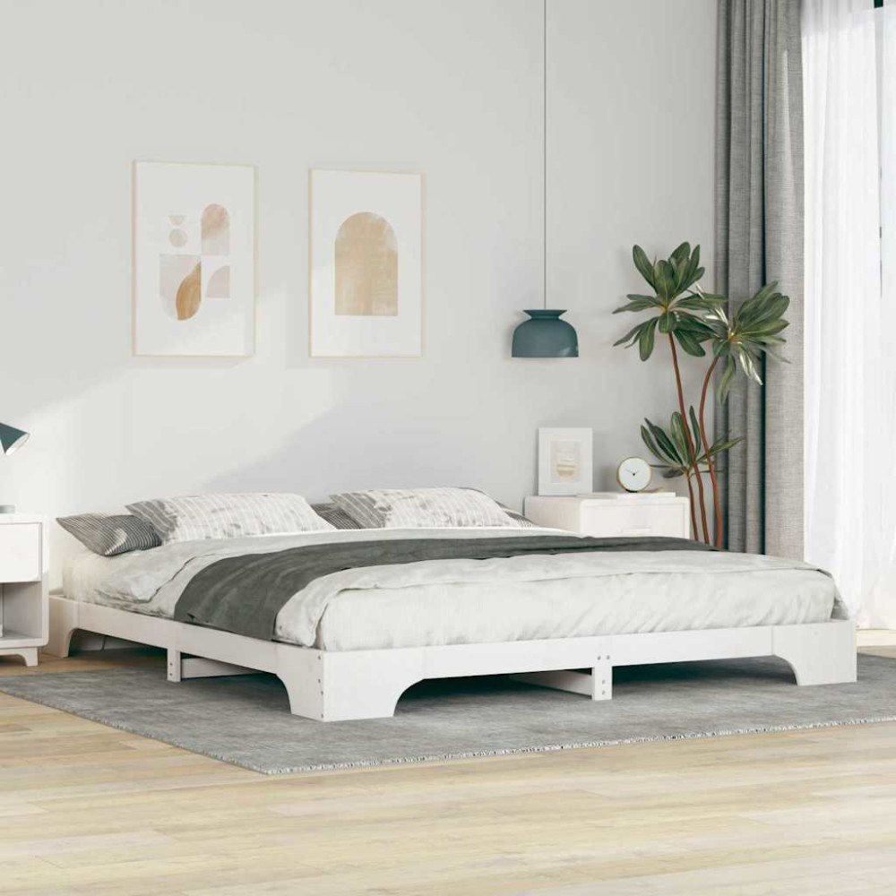 vidaXL Sängram Vit 200 x 220 cm Massiv furu