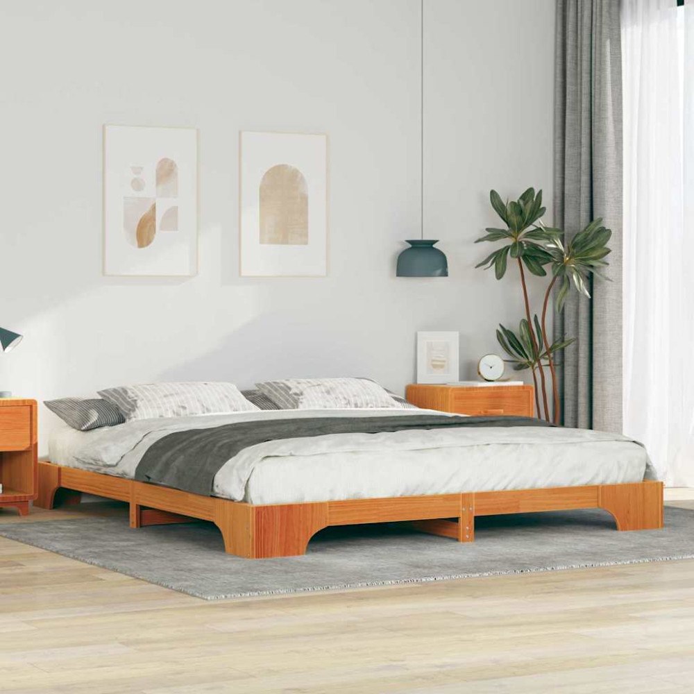 vidaXL Sängram Brun 200 x 220 cm Massiv furu