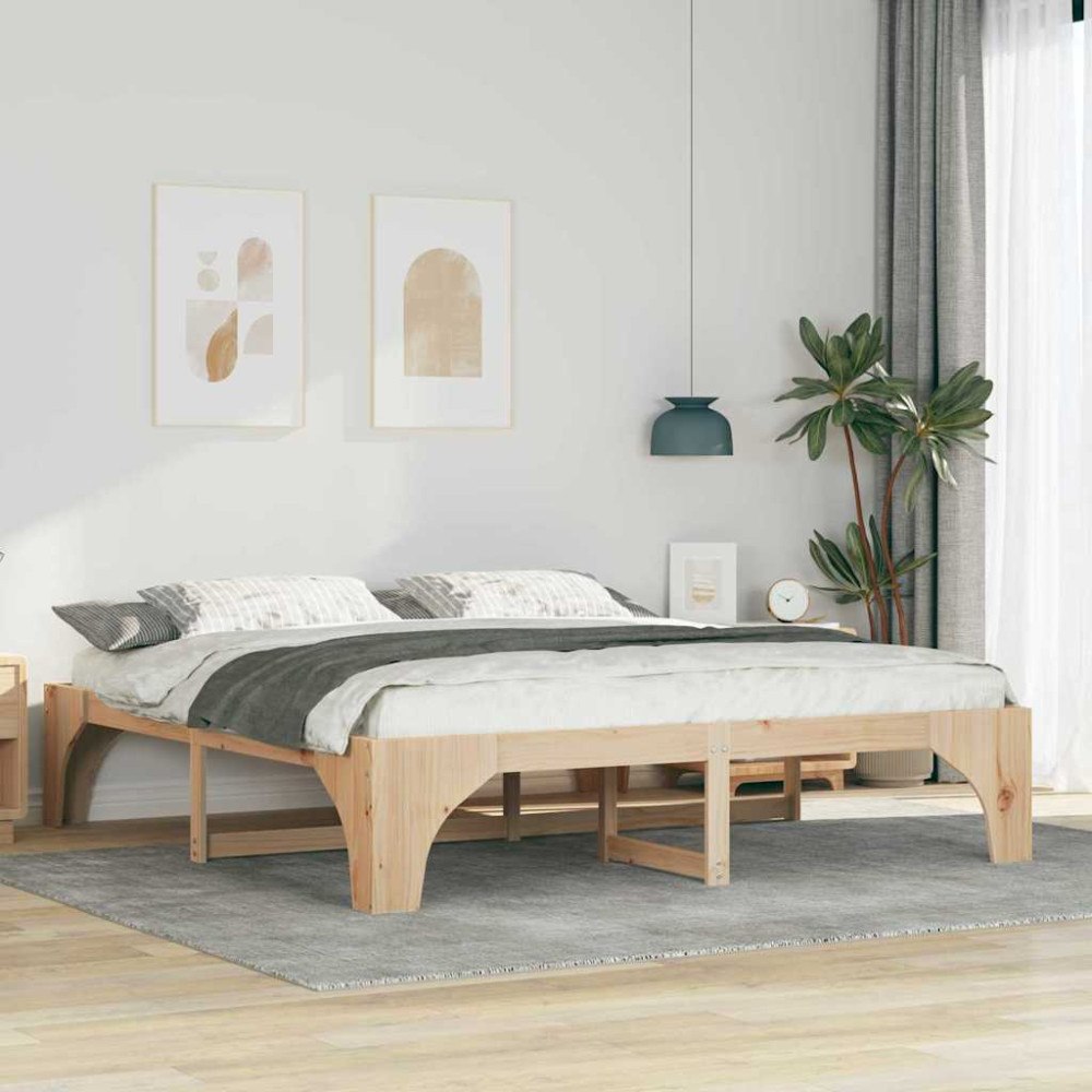 vidaXL Sängram Brun 200 x 200 cm Massiv furu
