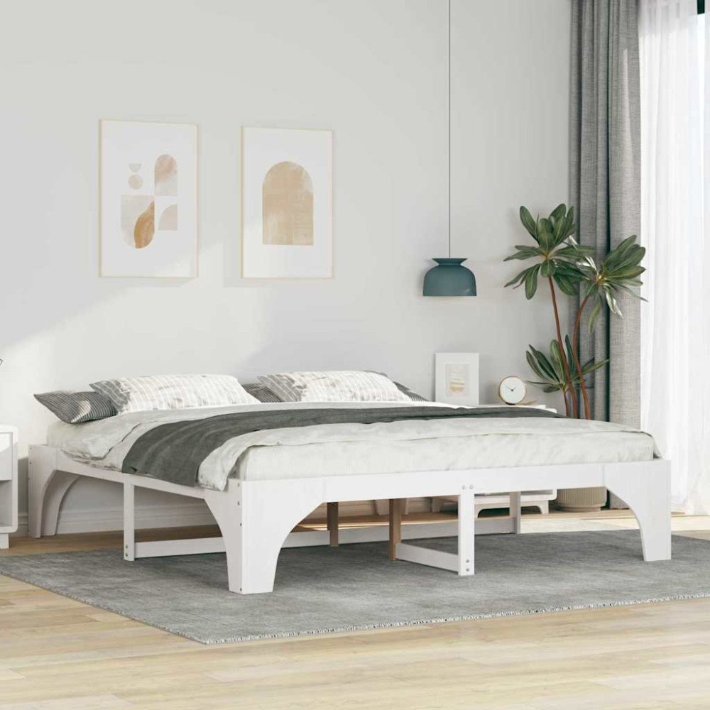 vidaXL Sängram Vit 200 x 200 cm Massiv furu