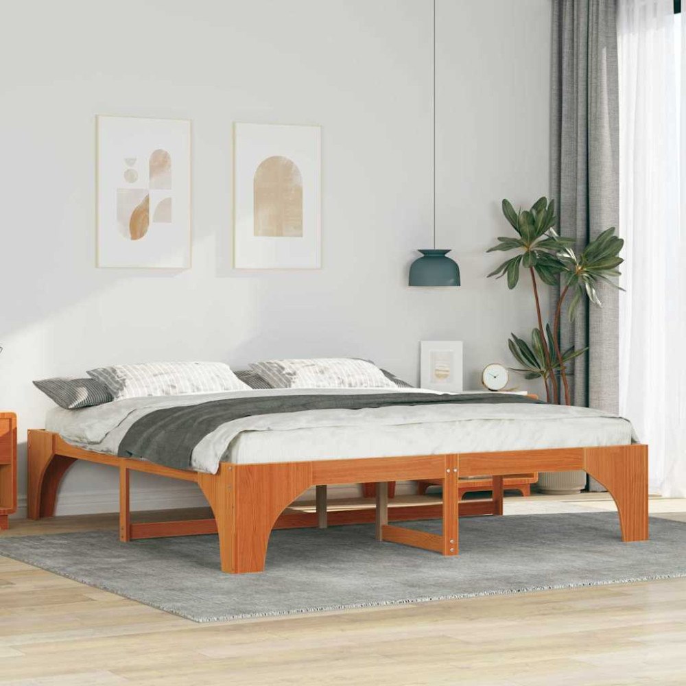 vidaXL Sängram Brun 180 x 200 cm Massiv furu