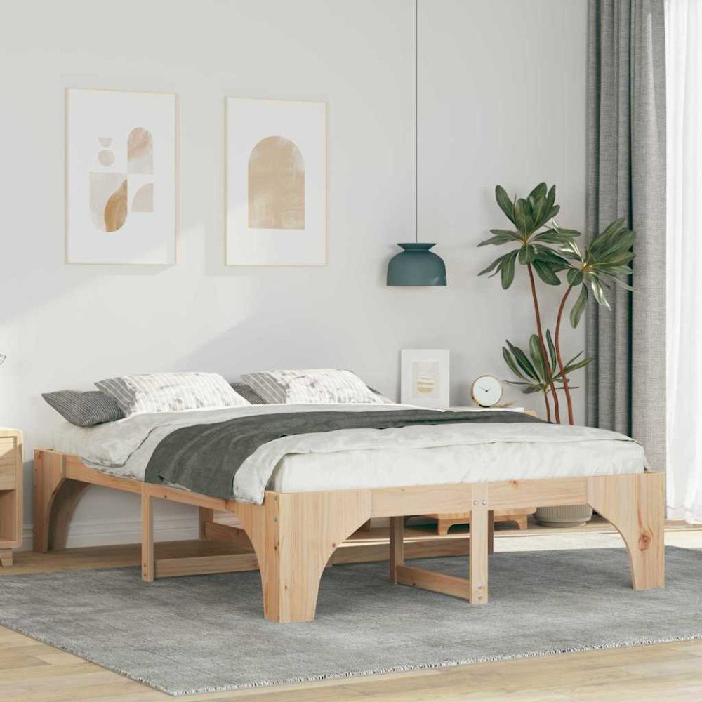 vidaXL Sängram Brun 150 x 200 cm Massiv furu