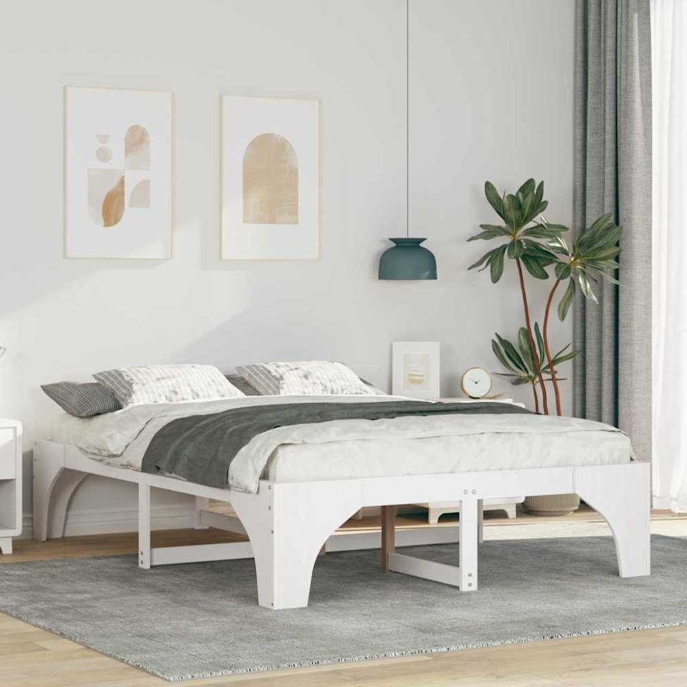 vidaXL Sängram Vit 140 x 200 cm Massiv furu