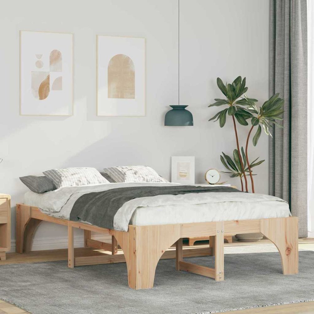 vidaXL Sängram Brun 135 x 190 cm Massiv furu