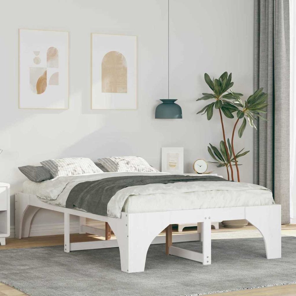 vidaXL Sängram Vit 135 x 190 cm Massiv furu