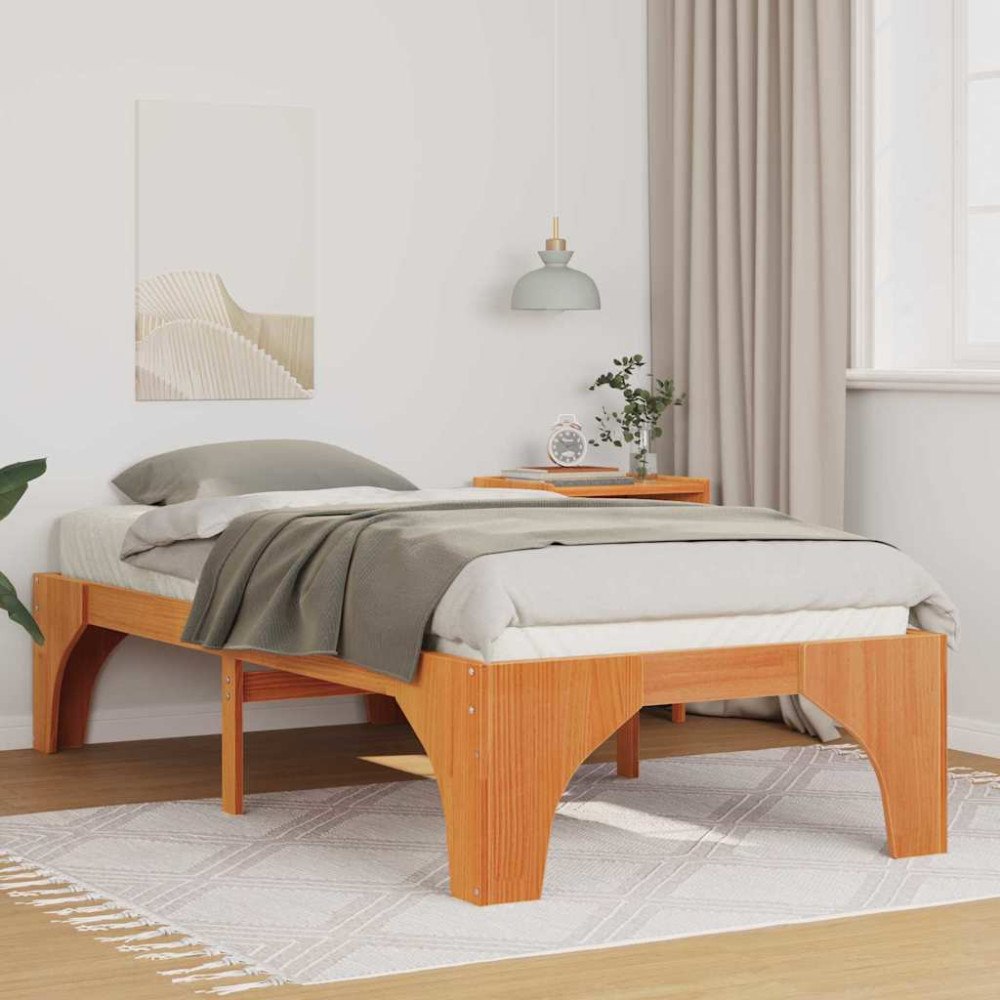 vidaXL Sängram Brun 90 x 190 cm Massiv furu