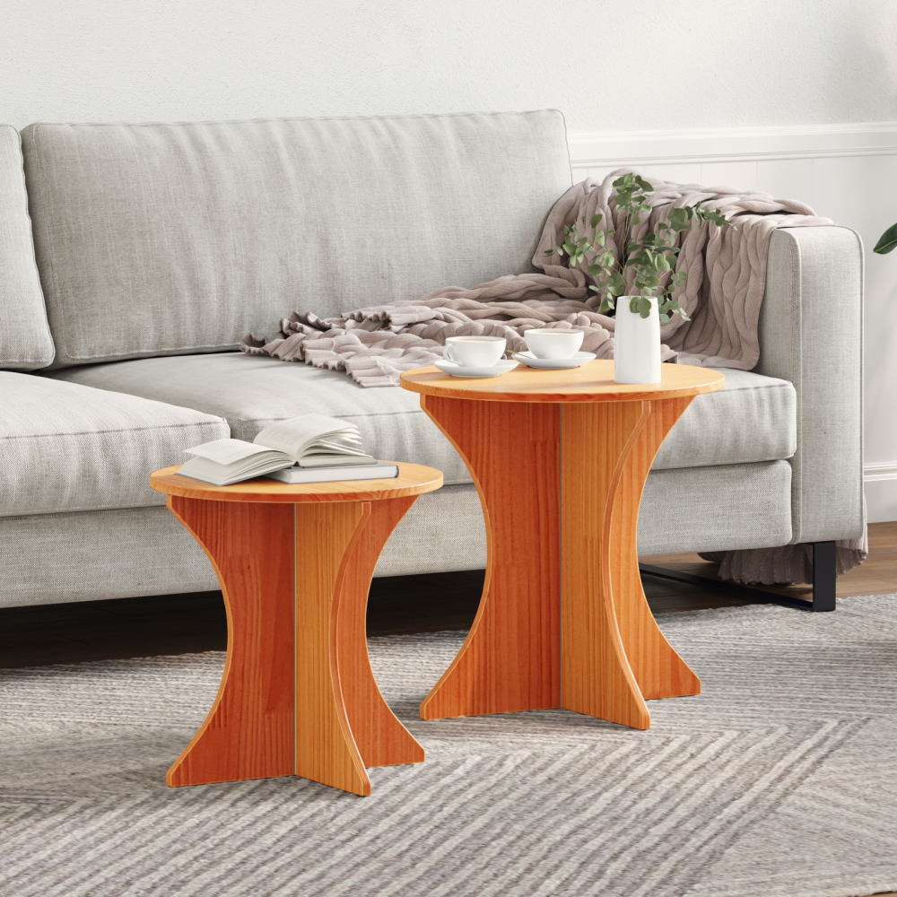 vidaXL Kaffeebord 2 pcs Vaxbrun 46 x 46 x 47 cm Massiv furu