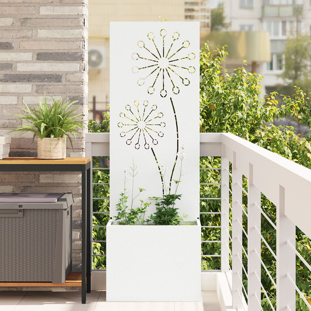 vidaXL Trädgårdsplanterare med dekorativ panel Vit 50 x 140 cm