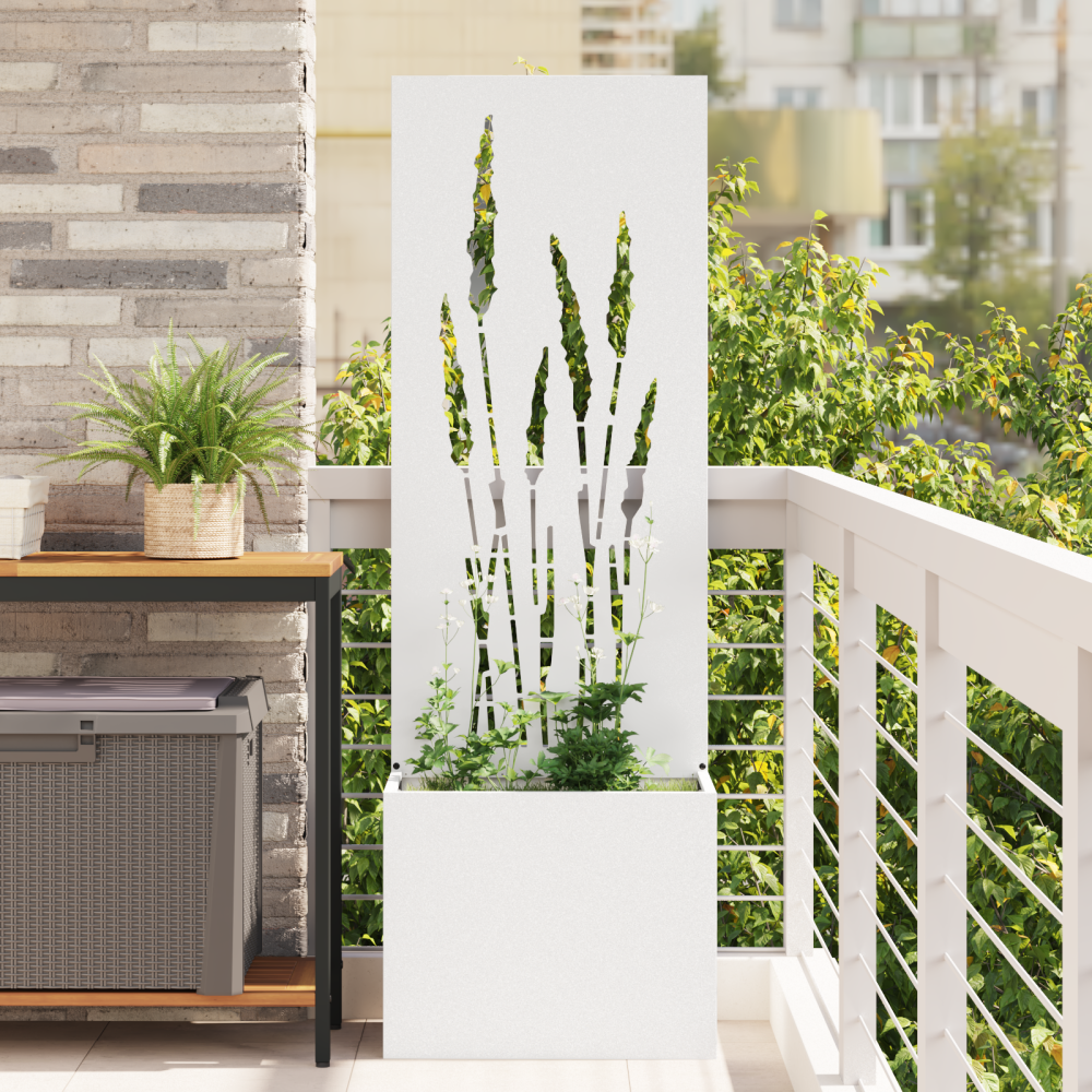 vidaXL Trädgårdsplanterare med dekorativ panel Vit 50 x 140 cm