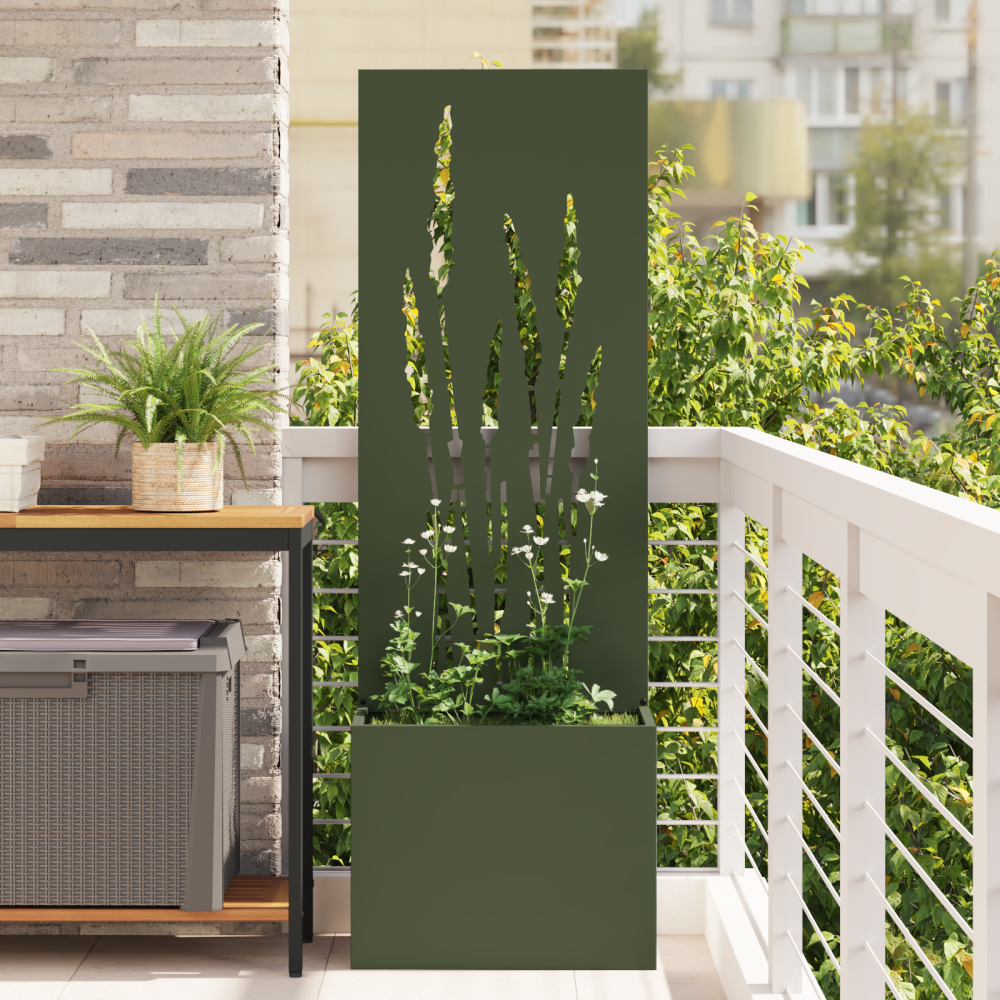 vidaXL Trädgårdsplanterare med dekorativ panel Olivgrön 50 x 140 cm