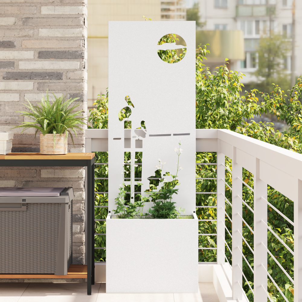 vidaXL Trädgårdsplanterare med dekorativ panel Vit 50 x 140 cm