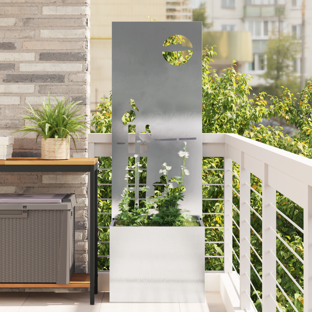 vidaXL Trädgårdsplanterare med dekorativ panel Silver 50 x 140 cm