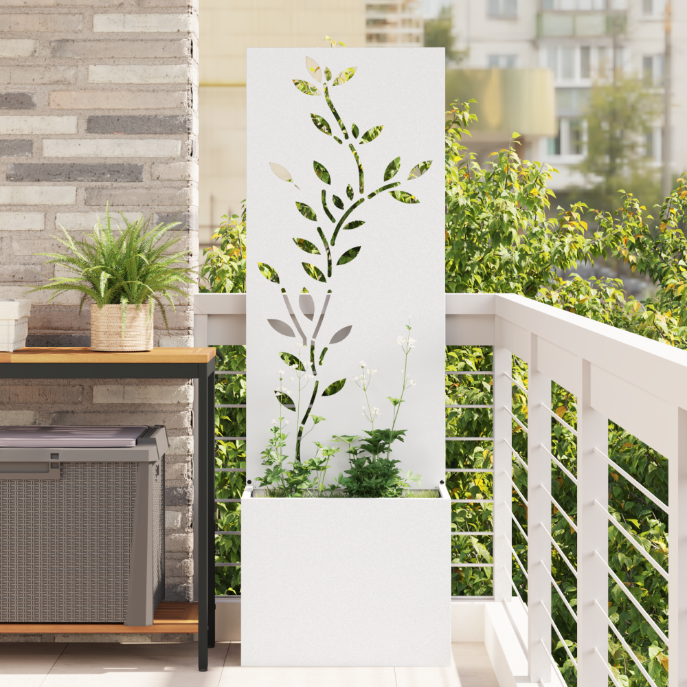 vidaXL Trädgårdsplanterare med dekorativ panel Vit 50 x 140 cm