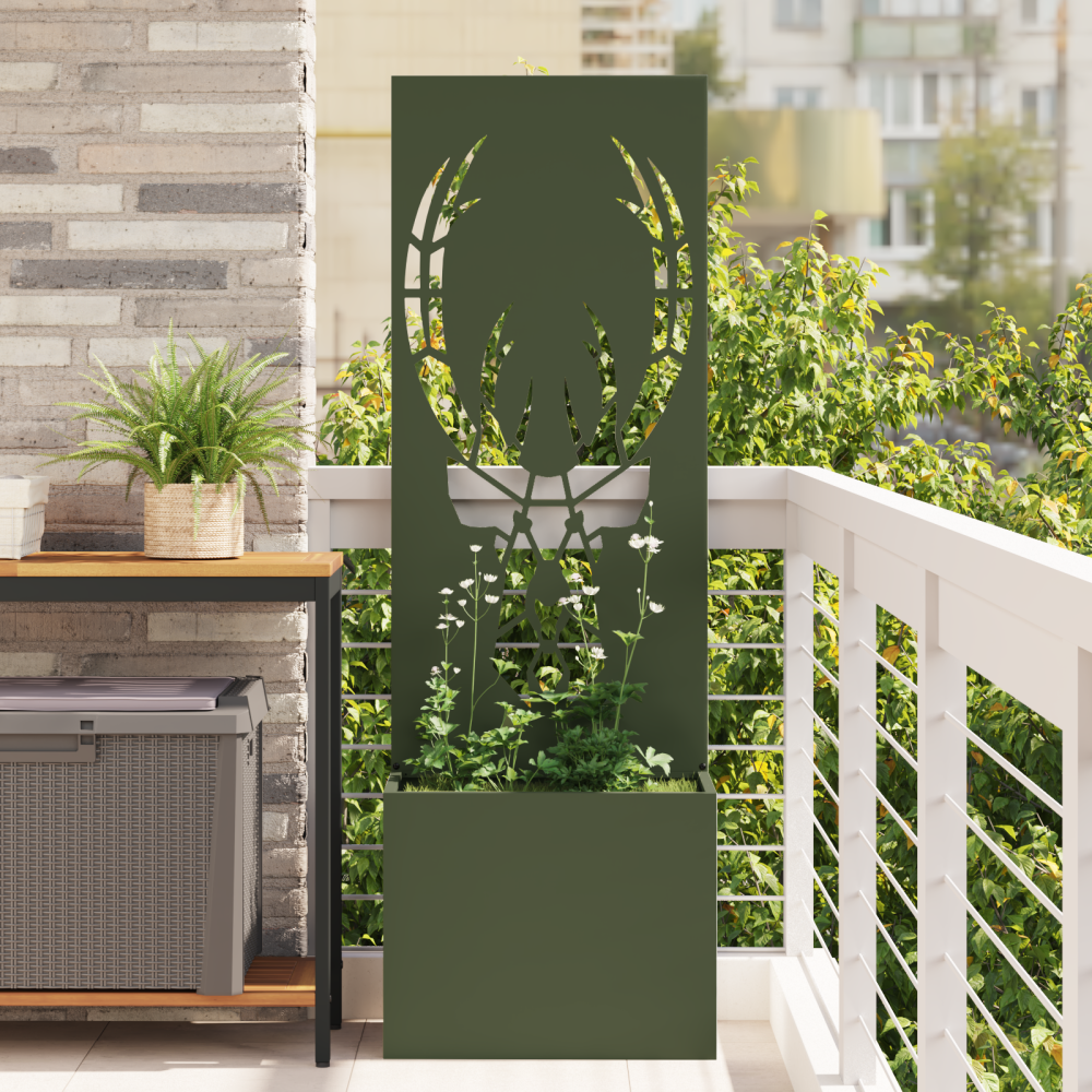 vidaXL Trädgårdsplanterare med dekorativ panel Olivgrön 50 x 140 cm