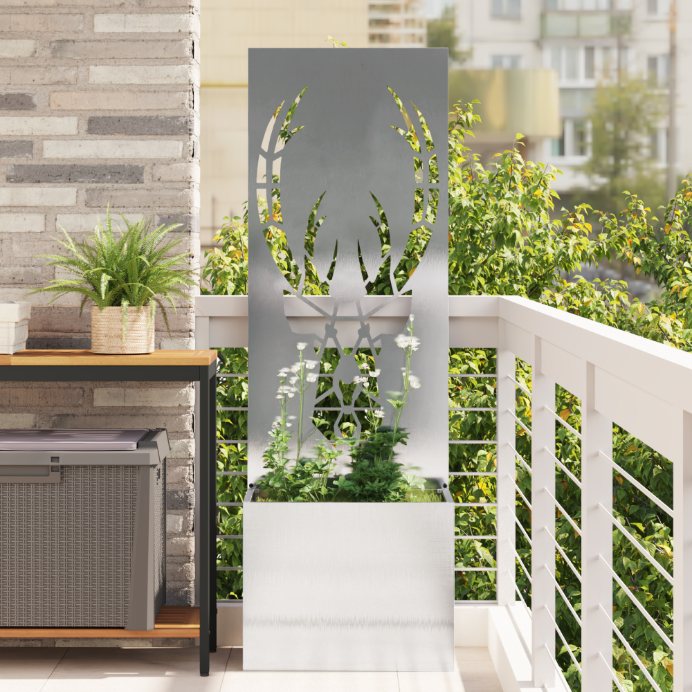 vidaXL Trädgårdsplanterare med dekorativ panel Silver 50 x 140 cm