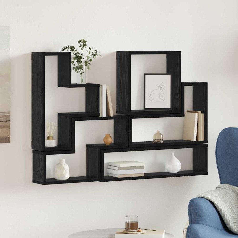 vidaXL Väggkub med hylla Svart ek 96 x 12 x 64 cm Konstruerat trä