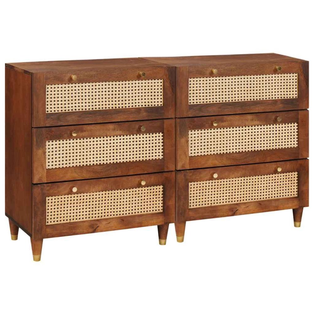vidaXL Sidoskåpsset 2 pcs Brun 60 x 33.5 x 75 cm Massivt Mangoträ