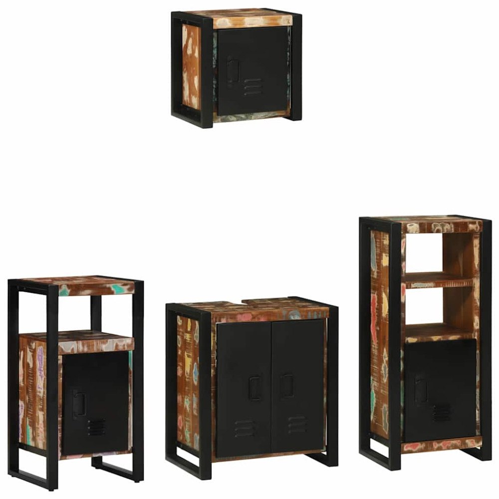vidaXL Badrumsmöbelset 4 pcs Flerfärgsdesign Massivt återvunnet trä