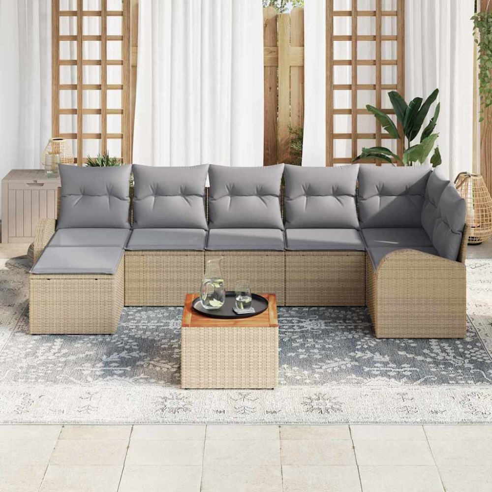 vidaXL Trädgårdsoffset 8 pcs Beige Poly rattan