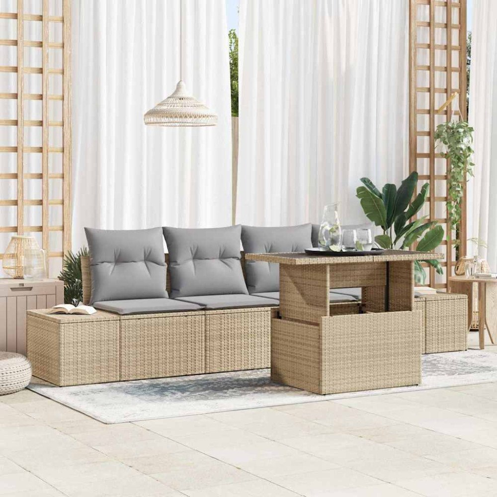 vidaXL Trädgårdsoffset 5 pcs Beige och Ljusgrå 100 x 55 x 73 cm