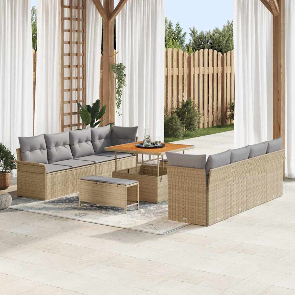 vidaXL Trädgårdsoffset Höjdjusterbar 11 pcs Beige konstrotting