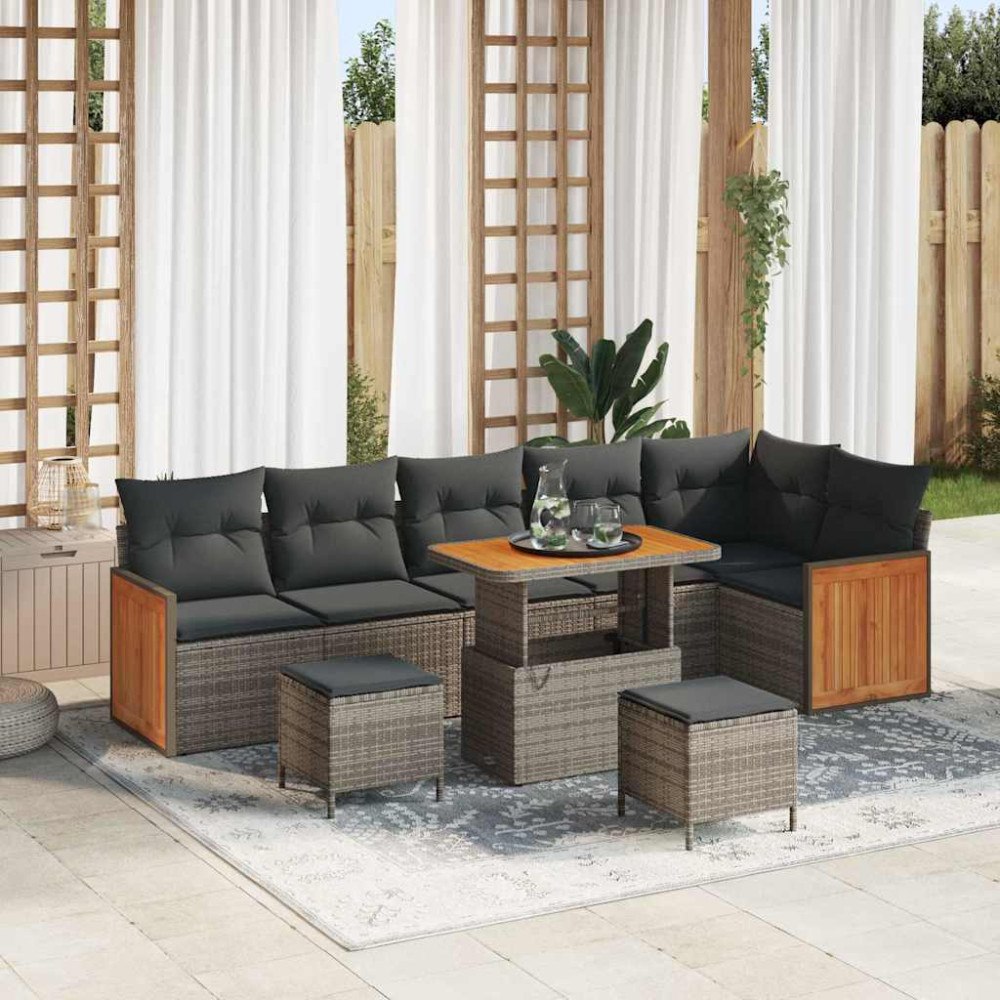 vidaXL Trädgårdsoffset med kudde 9 pcs Grå 90 x 55 x 71 cm