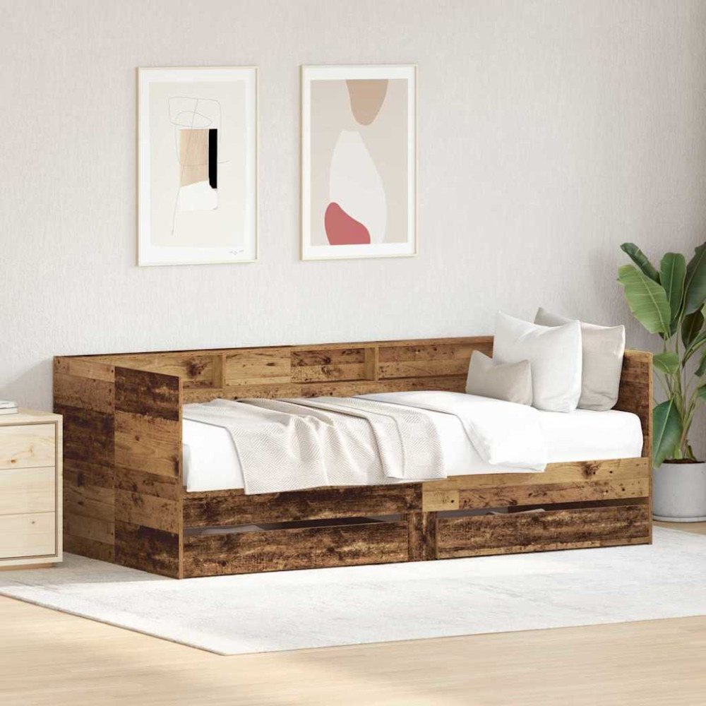 vidaXL Sängsoffa med låda Gammalt trä 100 x 200 cm Konstruerat trä