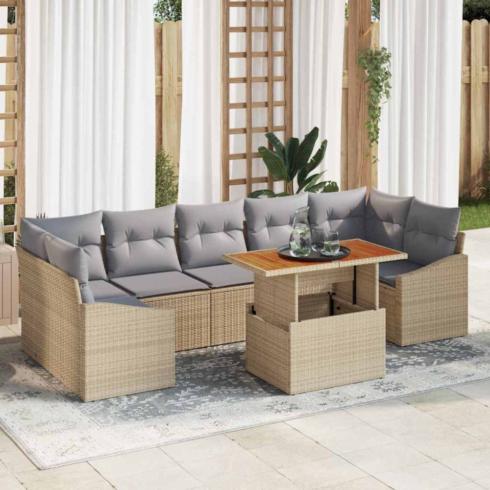 vidaXL Trädgårdsoffset med kudde med lagring 8 pcs Beige, ljusgrå