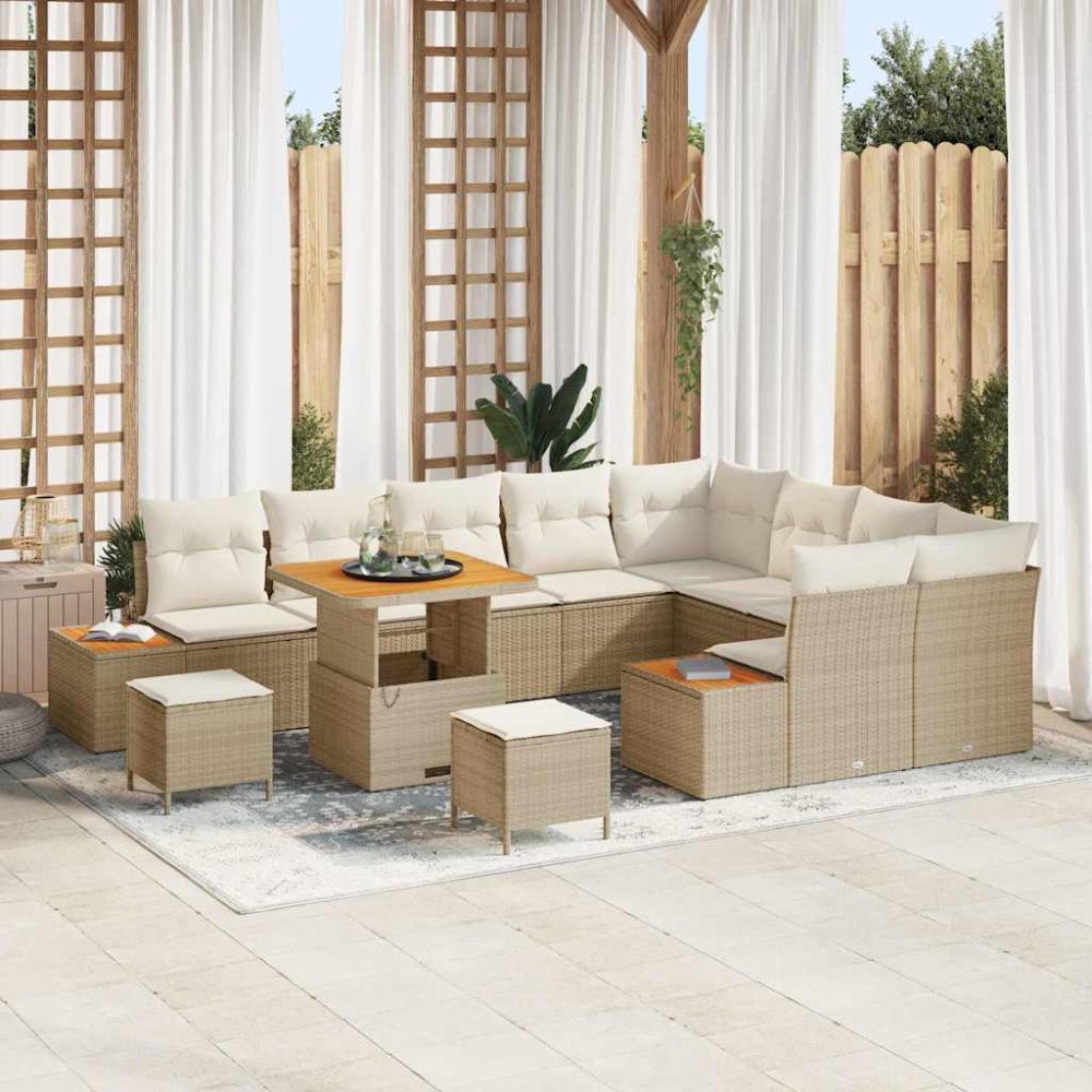 vidaXL Trädgårdsoffset med kudde med lagring 12 pcs Beige Poly rattan