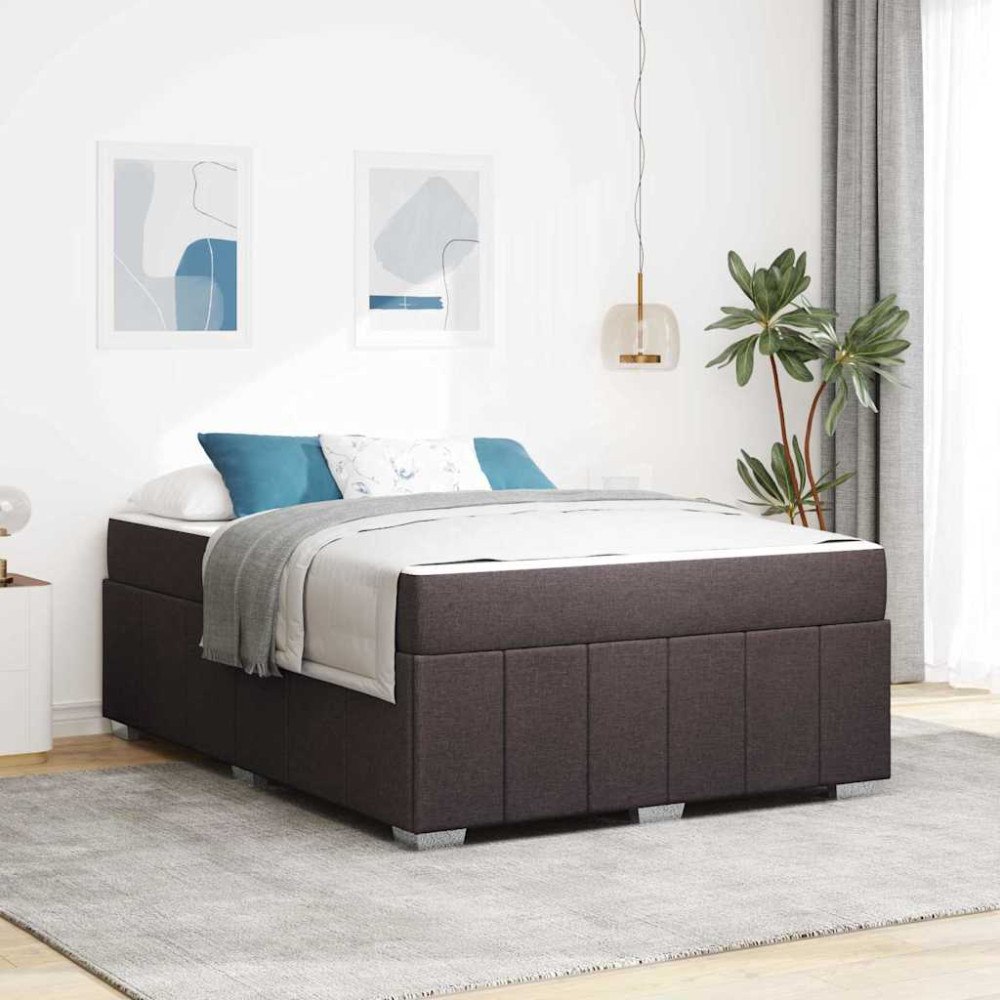 vidaXL Sängram med madrass Mörkbrun 140 x 200 cm tyg