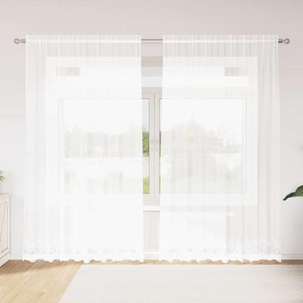 vidaXL Gardiner med gardiner Blommor Vit 200 x 240 cm Polyester