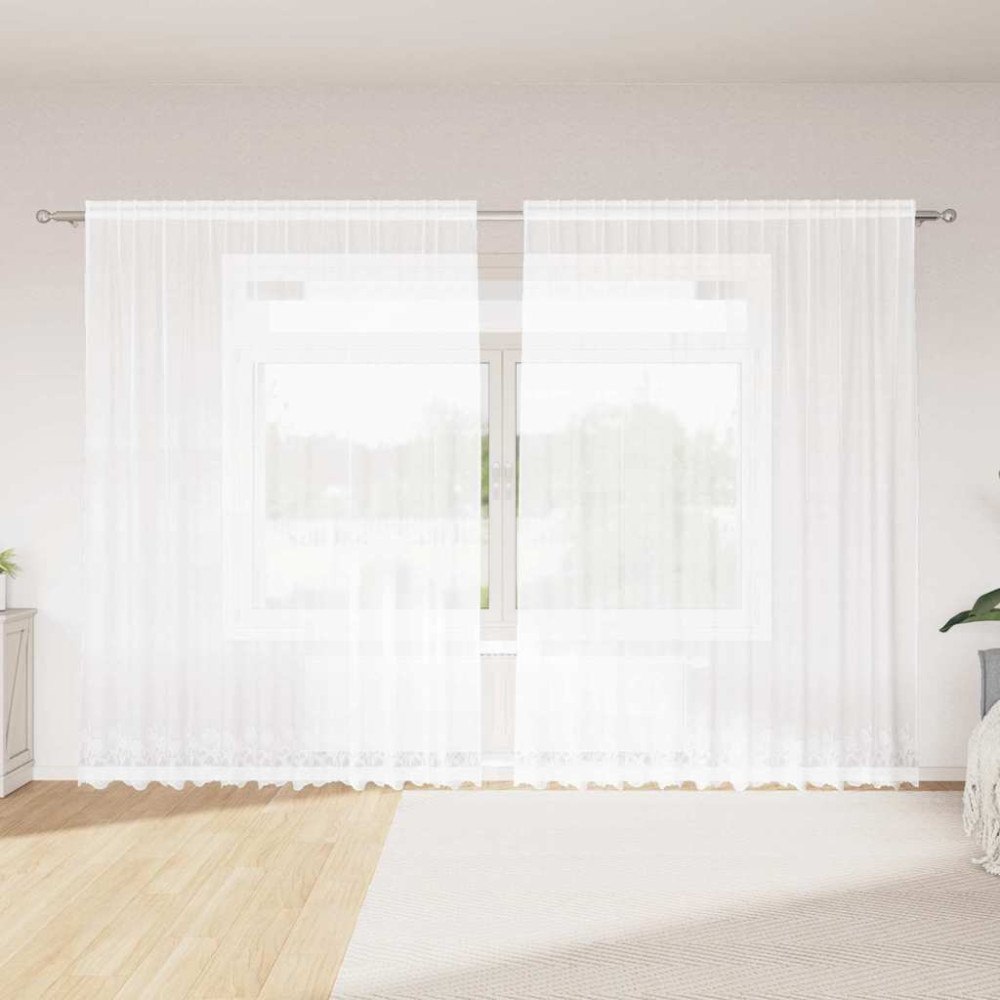 vidaXL Gardiner med gardiner Blommor Vit 300 x 240 cm Polyester
