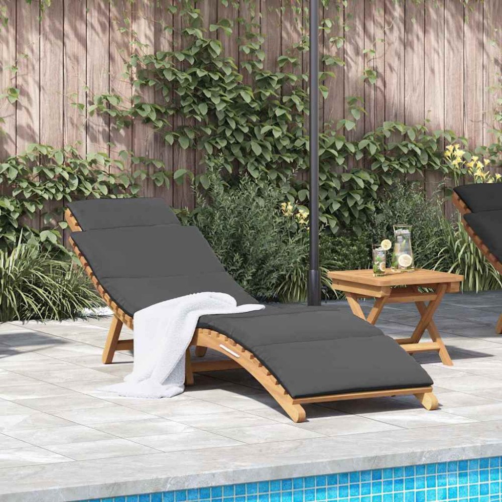 vidaXL Solstol med kudde Mörkgrå 188 x 55 x 59 cm Massivt teakträ