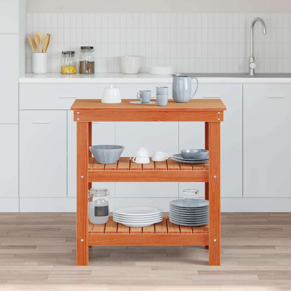 vidaXL Arbetsbänk med hylla Vaxbrun 78.5 x 50 x 80 cm Massiv furu