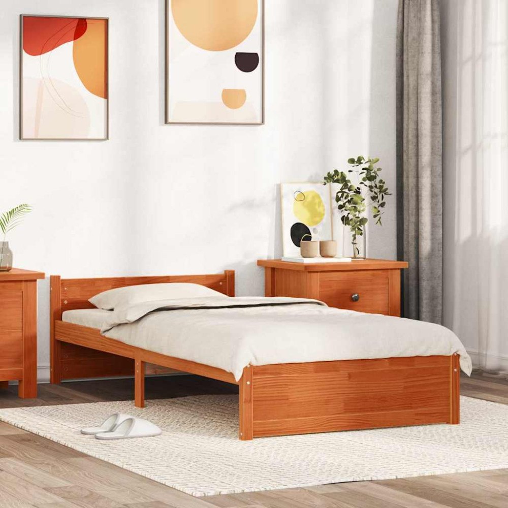vidaXL Sängram med huvudgavel Vaxbrun 195,5 x 95,5 x 51 cm Massiv furu