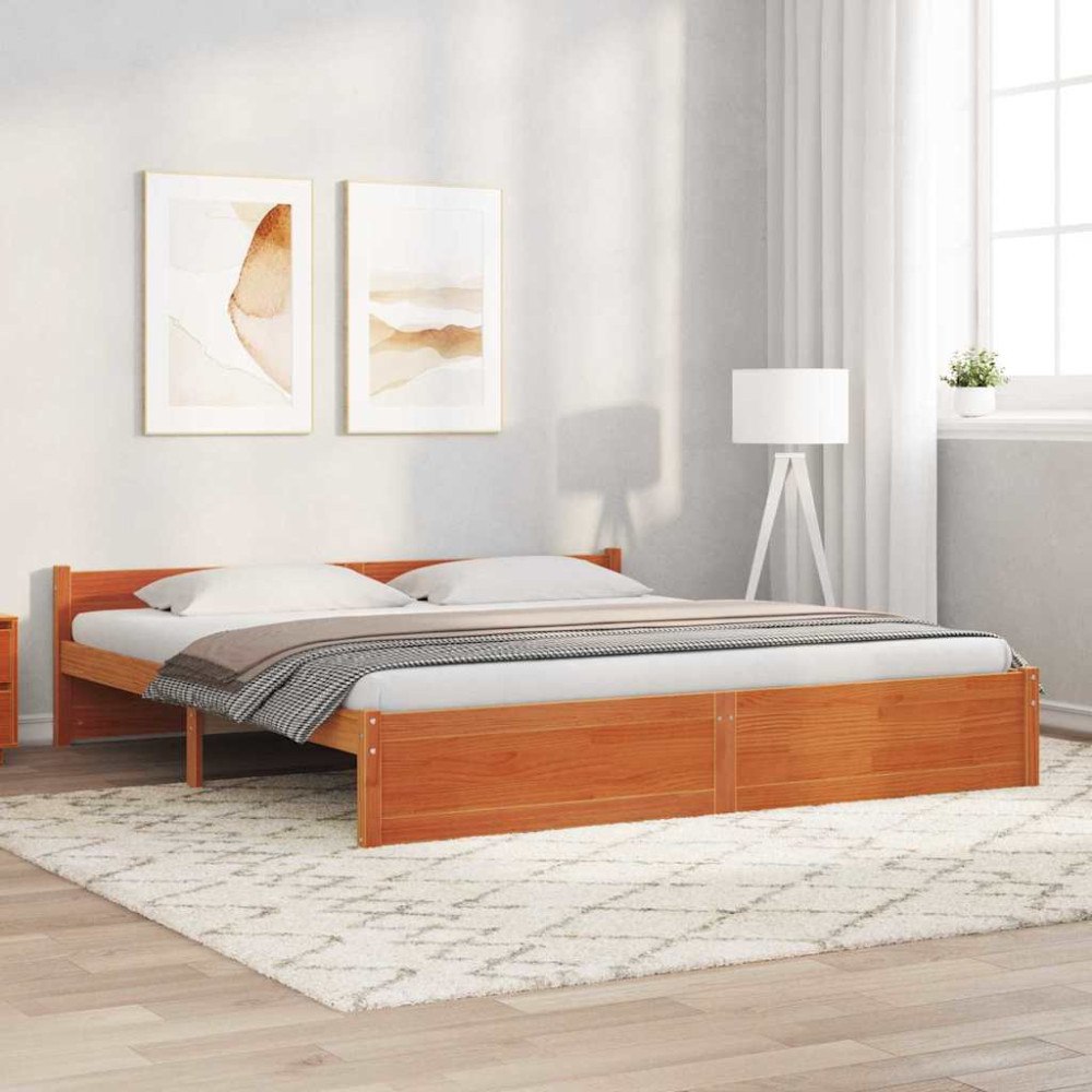 vidaXL Sängram Vaxbrun 205,5 x 185,5 x 51 cm Massiv furu