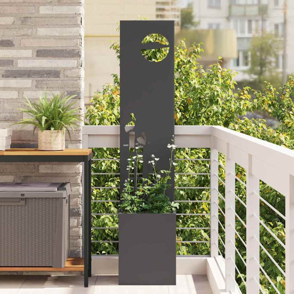 vidaXL Trädgårdsplanterare med dekorativ panel Svart 32 x 140 cm