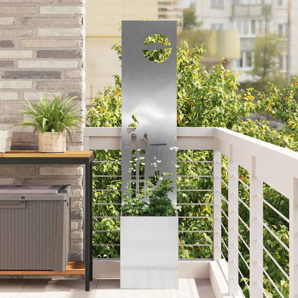 vidaXL Trädgårdsplanterare med dekorativ panel Silver 32 x 140 cm