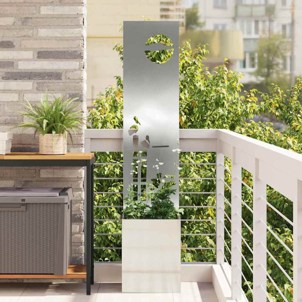 vidaXL Trädgårdsplanterare med dekorativ panel Silver 32 x 140 cm