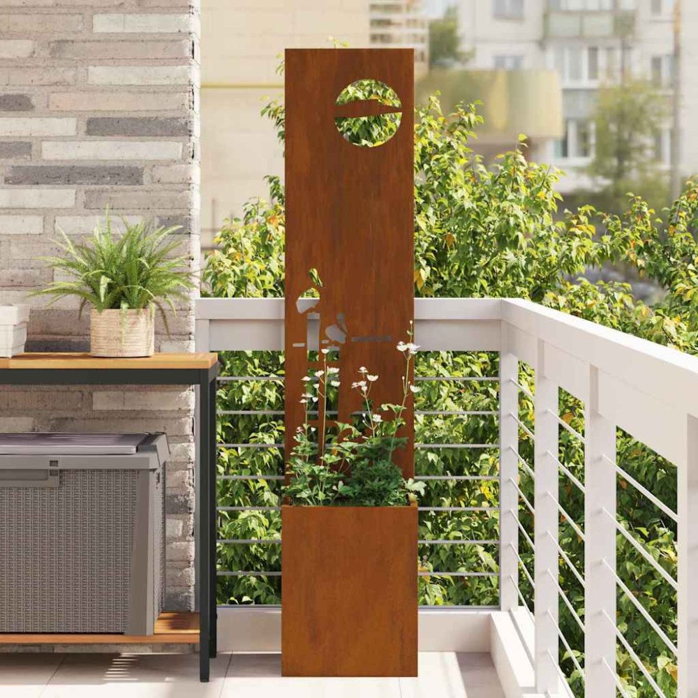 vidaXL Trädgårdsplanterare med dekorativ panel Rostig 32 x 140 cm
