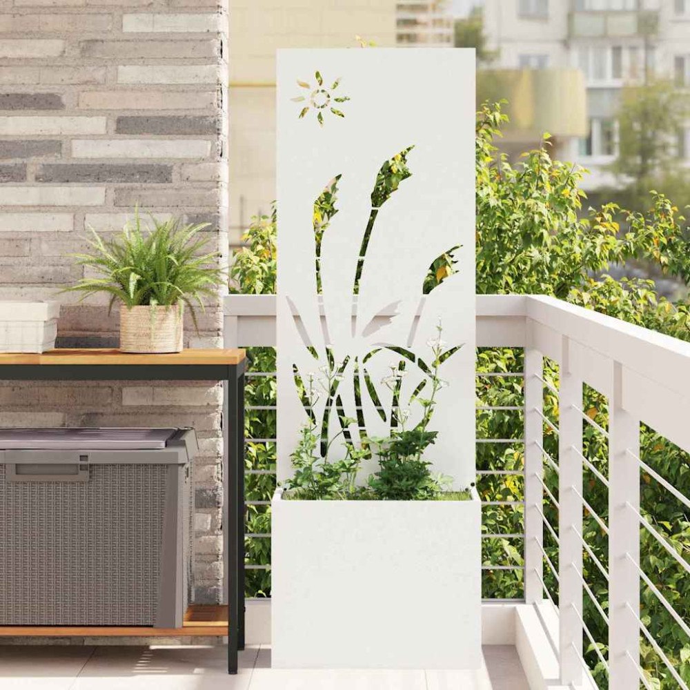 vidaXL Trädgårdsplanterare med dekorativ panel Vit 50 x 140 cm