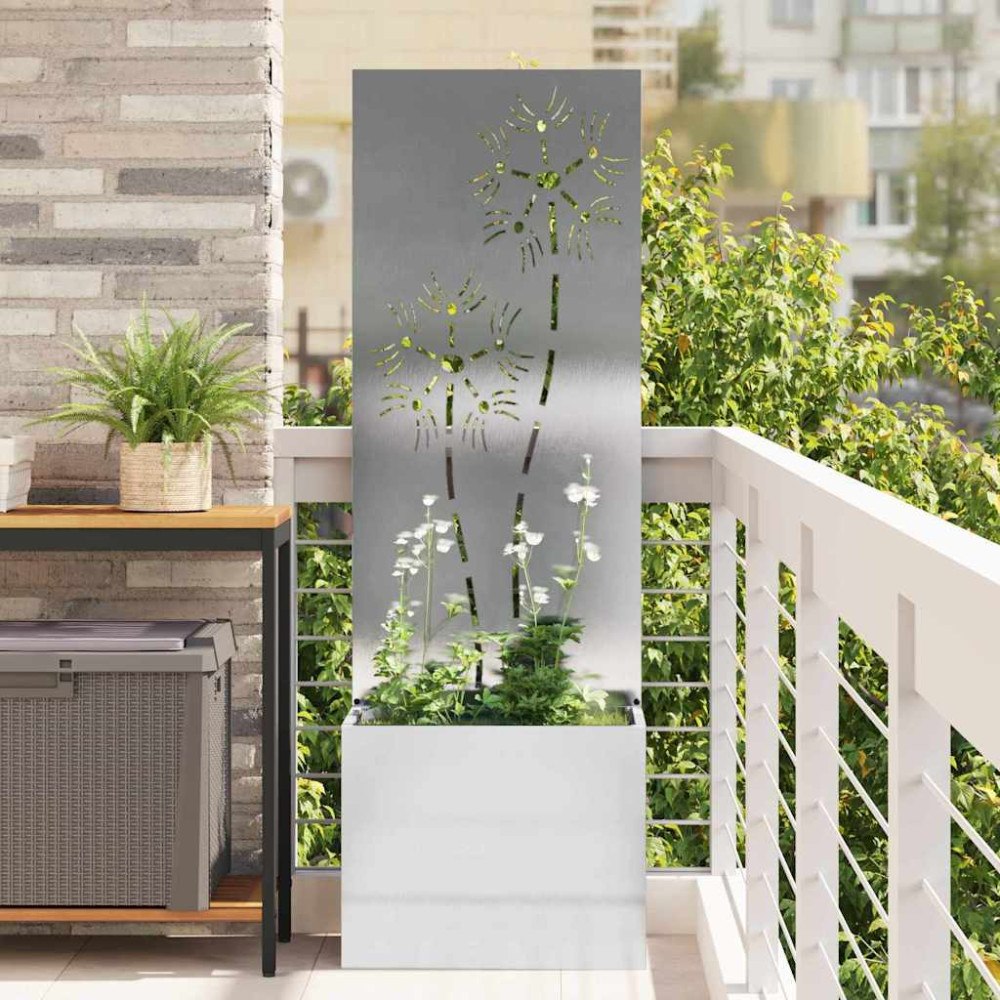 vidaXL Trädgårdsplanterare med dekorativ panel Silver 50 x 140 cm