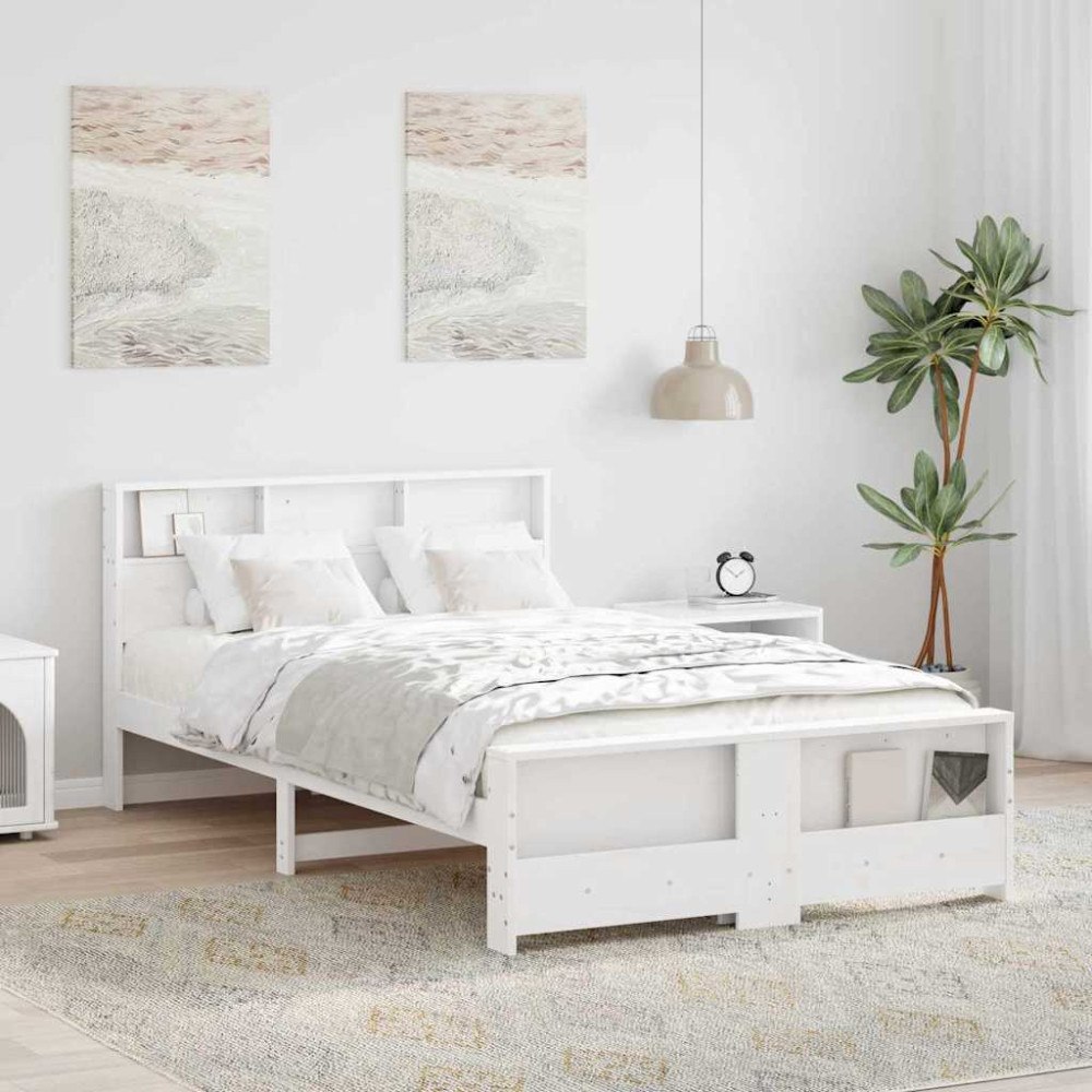 vidaXL Sängram med huvudgavel Vit 135 x 190 cm Konstruerat trä