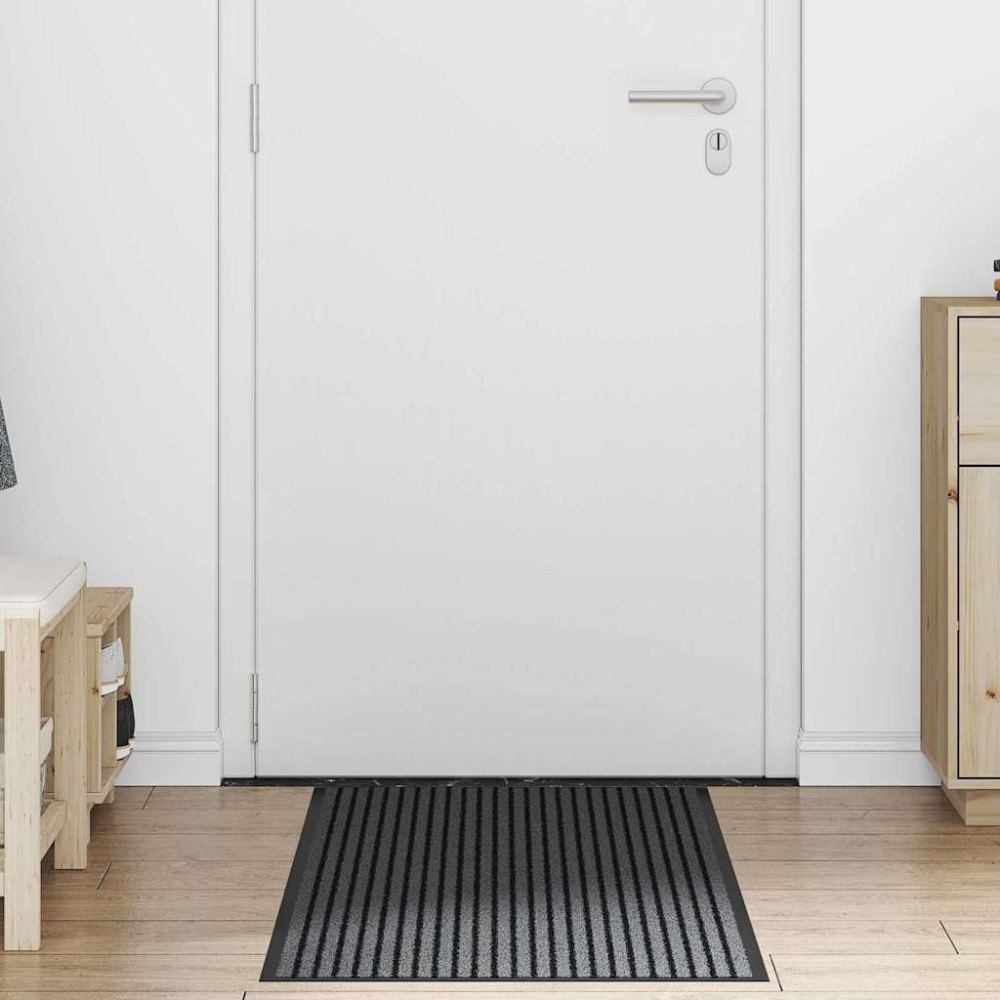 vidaXL Dörrmatta Striped Svart och Grå 60 x 150 cm Polypropylen, PVC