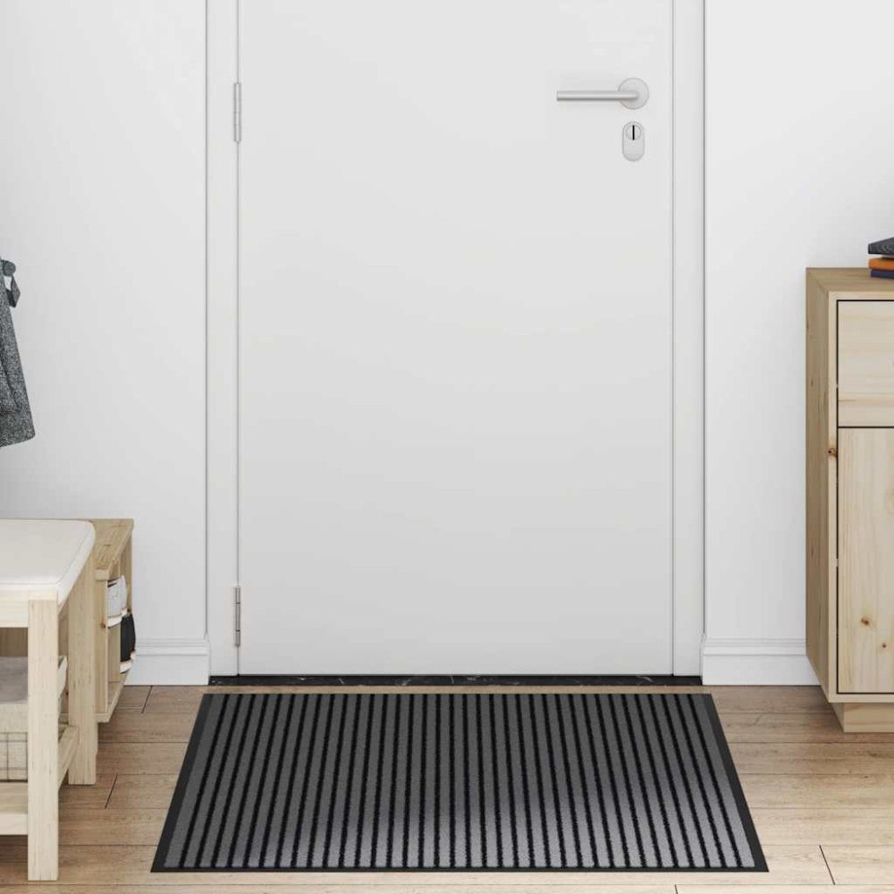 vidaXL Dörrmatta Striped Svart och Grå 80 x 120 cm Polypropylen, PVC