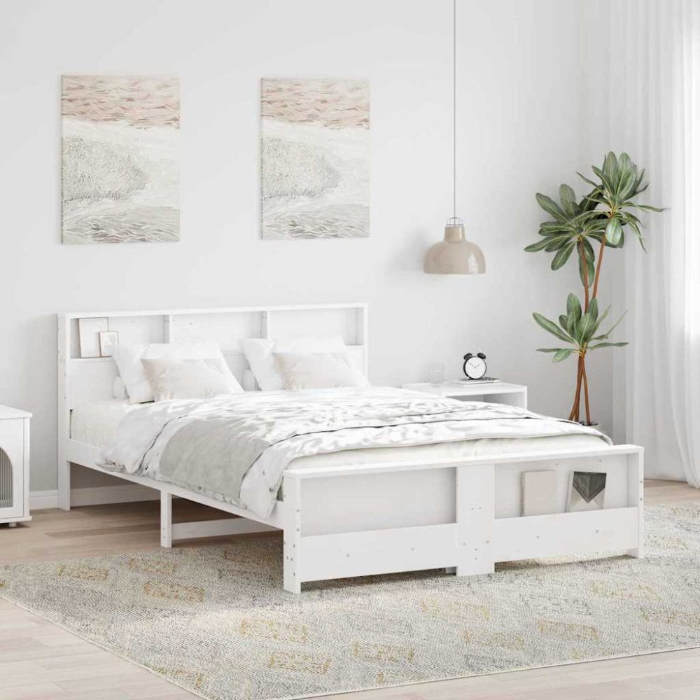 vidaXL Sängram med huvudgavel Vit 150 x 200 cm Konstruerat trä