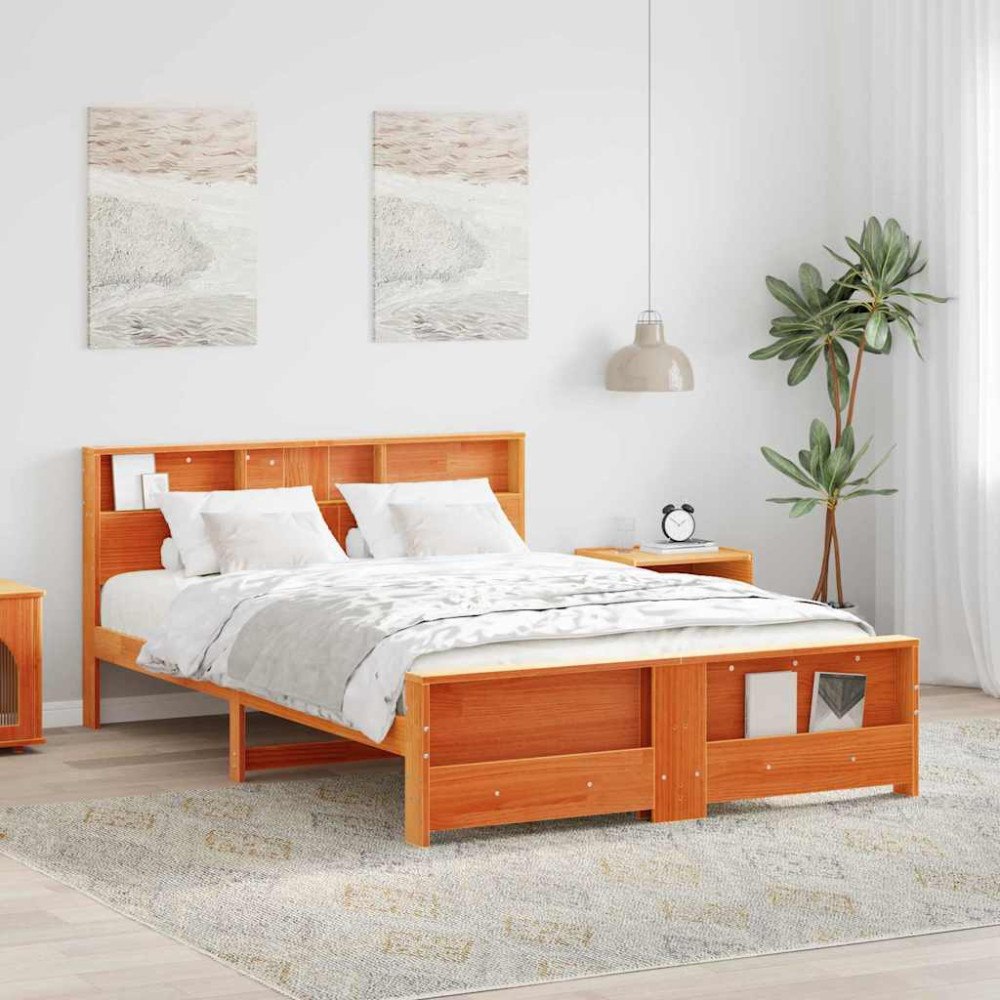 vidaXL Sängram med huvudgavel Vaxbrun 150 x 200 cm Konstruerat trä