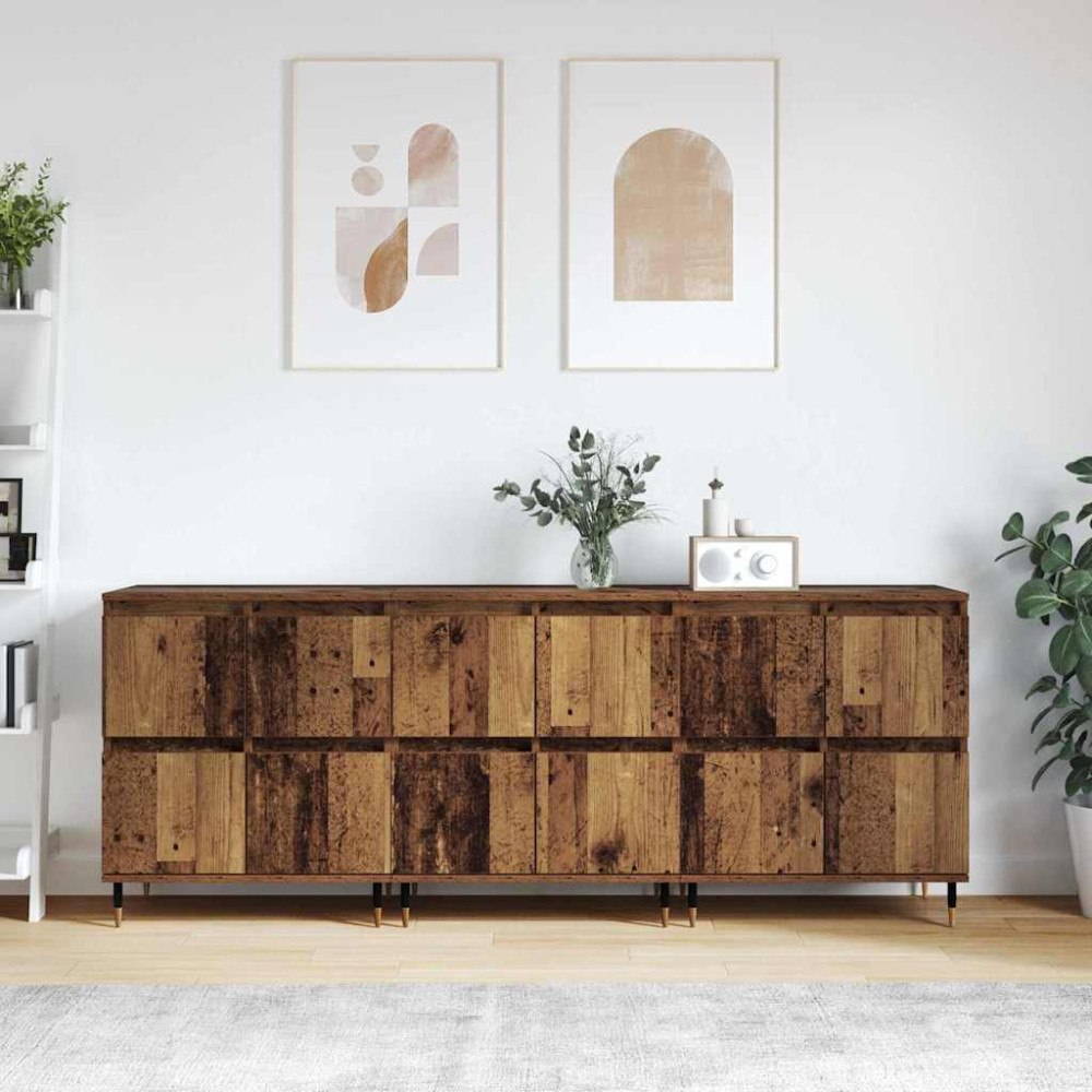 vidaXL Skåp 3 pcs Gammalt trä 180 x 35 x 70 cm Konstruerat trä