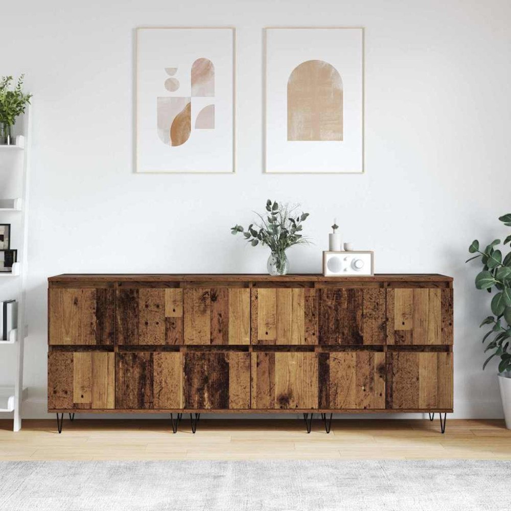 vidaXL Skåp 3 pcs Gammalt trä 180 x 35 x 70 cm Konstruerat trä